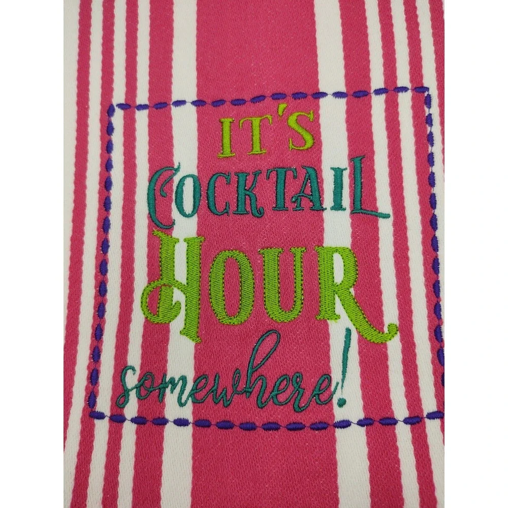 It's Cocktail Hour Somewhere!  Handcrafted Kitchen Hand Tea Towel Great Gift!